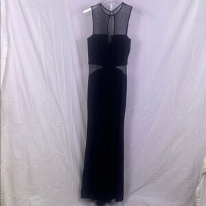 CACHE long black evening gown with mesh illusion cutouts size 8 NWT